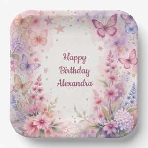 Assiettes En Carton Belles fleurs et papillons à l'aquarelle