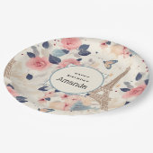 Assiettes En Carton Belles Fleurs et Tour Eiffel Paris Anniversaire (Angle)