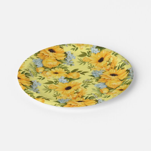 Assiettes En Carton Belles fleurs jaunes (Angle)