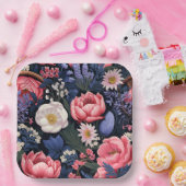 Assiettes En Carton Belles fleurs, motif coloré, (Fête)