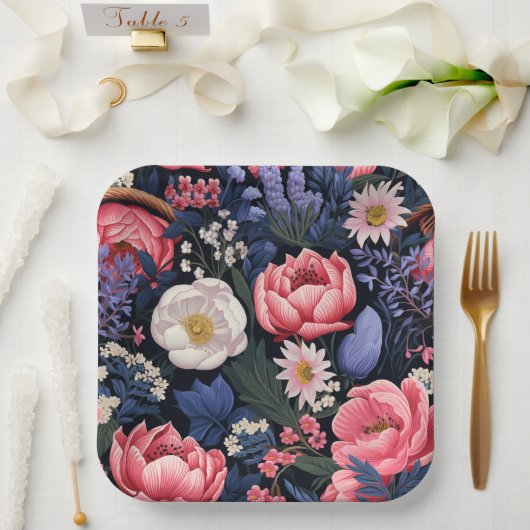 Assiettes En Carton Belles fleurs, motif coloré, (Mariage)