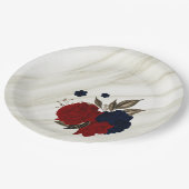 Assiettes En Carton Belles fleurs rouges et marines botaniques (Angle)