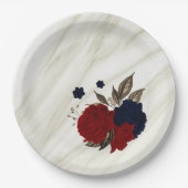 Assiettes En Carton Belles fleurs rouges et marines botaniques (Devant)