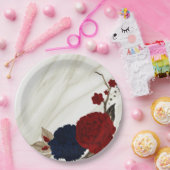 Assiettes En Carton Belles fleurs rouges et marines botaniques (Fête)