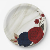 Assiettes En Carton Belles fleurs rouges et marines botaniques (Devant)