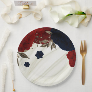 Assiettes En Carton Belles fleurs rouges et marines botaniques