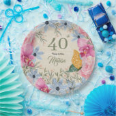 Assiettes En Carton Belles fleurs rustiques 40e anniversaire Moderne (Fête)