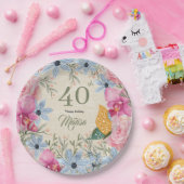 Assiettes En Carton Belles fleurs rustiques 40e anniversaire Moderne (Fête)