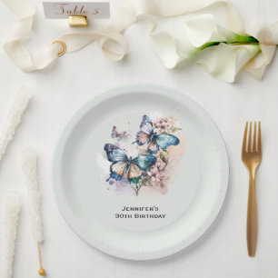 Assiettes En Carton Belles papillons et fleurs Anniversaire
