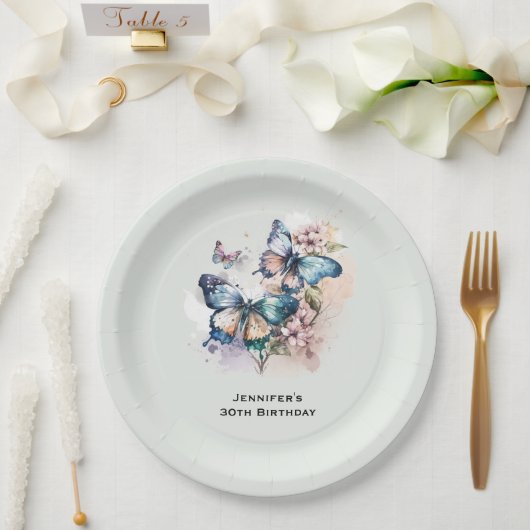 Assiettes En Carton Belles papillons et fleurs Anniversaire (Mariage)