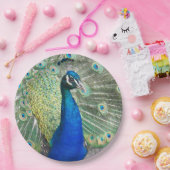 Assiettes En Carton Belles plumes de paon bleu (Fête)