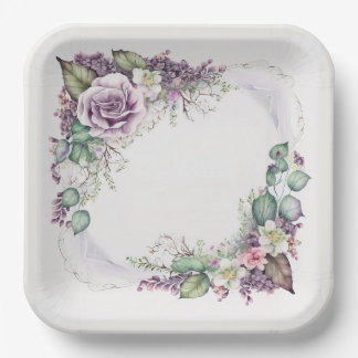 Assiettes En Carton Belles Roses Lavande Élégantes Classiques Vintage