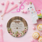 Assiettes En Carton Belles roses roses roses sur bois (Fête)