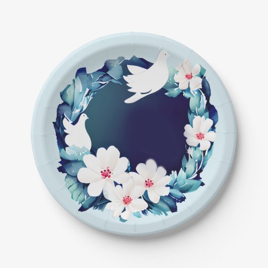 Assiettes En Carton Belles tourterelles blanches (Devant)