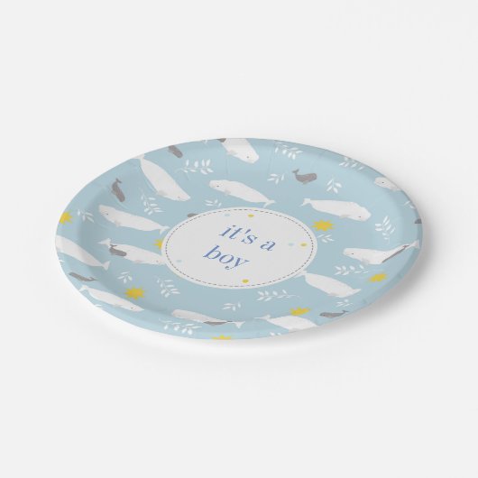 Assiettes En Carton Béluga bleu pastel étoiles baby shower design (Angle)