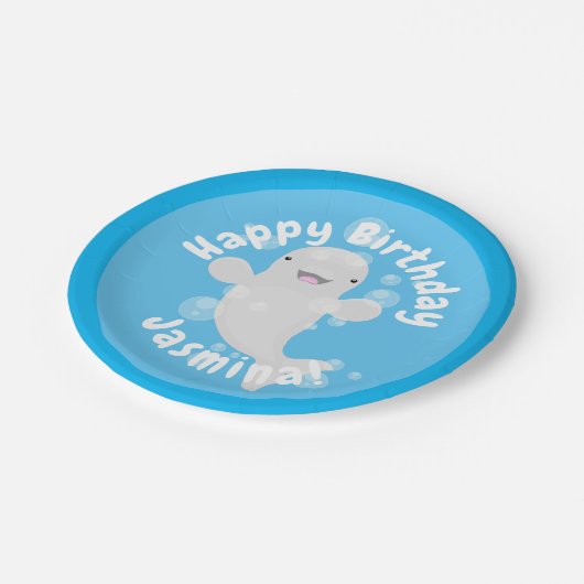 Assiettes En Carton Béluga mignonne bulles d'anniversaire personnalisé (Angle)