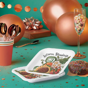 Assiettes En Carton Bénédictions d'automne récolte d'automne