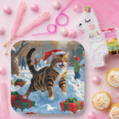 Assiettes En Carton Bengale Chat Noël Festive Scène de neige (Fête)
