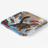 Assiettes En Carton Bengale Chat Noël Festive Scène de neige (Angulaire)