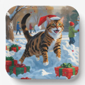 Assiettes En Carton Bengale Chat Noël Festive Scène de neige (Recto)