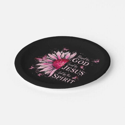 Assiettes En Carton Béni Par Dieu - Aimé Par Jésus Tournesol Rose (Angle)