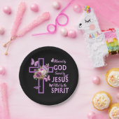 Assiettes En Carton Béni par Dieu sauvé par Jésus Croix Florale pourpr (Fête)