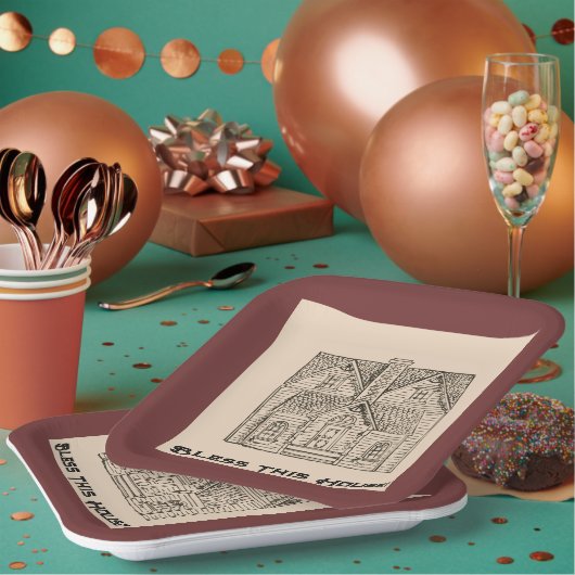 Assiettes En Carton Bénis cette maison avec texte et image modèles (Multi)