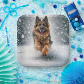 Assiettes En Carton Berger Allemand Courant Dans La Neige (Fête)