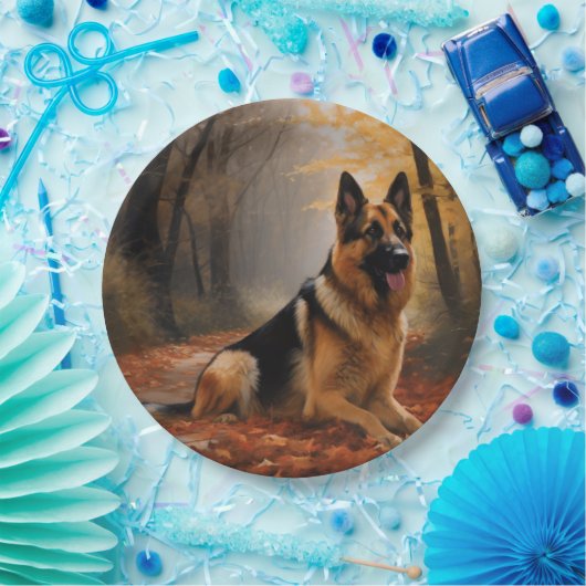 Assiettes En Carton Berger allemand en automne Feuilles automne Inspir (Fête)