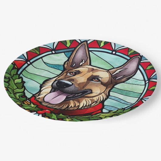 Assiettes En Carton Berger allemand en verre tendu Noël (Angle)