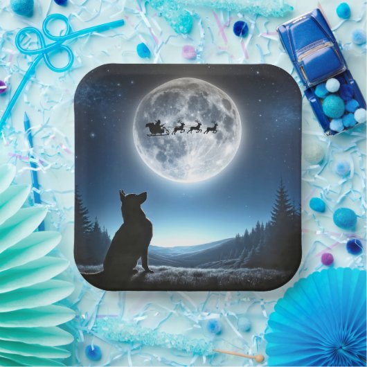 Assiettes En Carton Berger allemand observant le Père Noël et le renne (Fête)