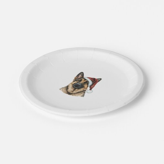 Assiettes En Carton Berger allemand Père Noël Chien Noël (Angle)