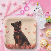 Assiettes En Carton Berger anatolien avec Rose - Saint-Valentin (Fête)