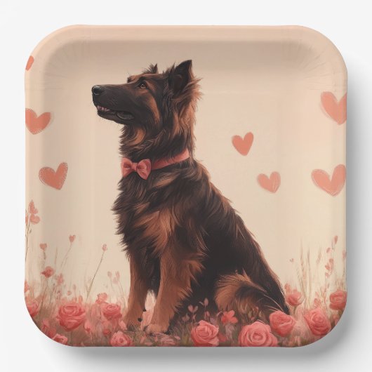 Assiettes En Carton Berger anatolien avec Rose - Saint-Valentin (Recto)