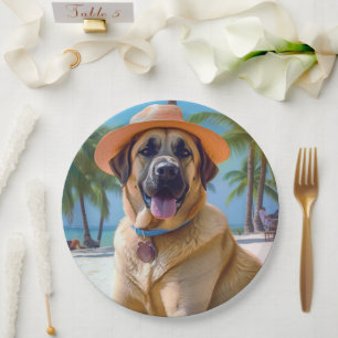 Assiettes En Carton Berger anatolien sur la plage, cadeau d'été amoure