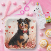 Assiettes En Carton Berger australien avec Rose - Saint Valentin (Fête)