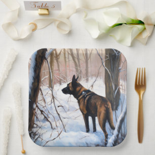 Assiettes En Carton Berger belge Malinois laisse tomber la neige de No
