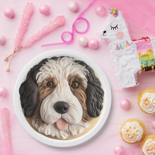 Assiettes En Carton Bernedoodle Chien 3D inspiré (Fête)