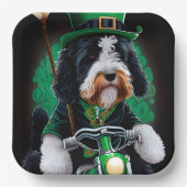 Assiettes En Carton Bernedoodle Chien conduisant vélo St. Patrick's Da (Recto)