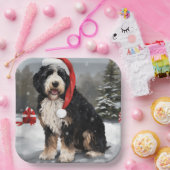 Assiettes En Carton Bernedoodle Chien dans Noël de neige (Fête)