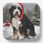 Assiettes En Carton Bernedoodle Chien dans Noël de neige (Recto)