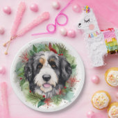 Assiettes En Carton Bernedoodle Christmas Wreath Festive Pup (Fête)