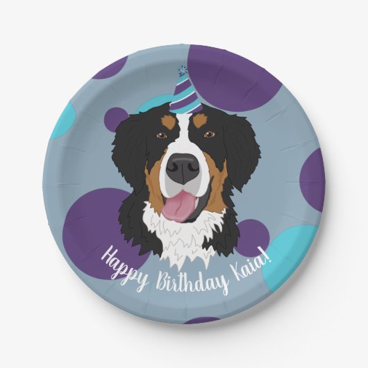 Assiettes En Carton Bernese Mountain Dog Anniversaire (Devant)