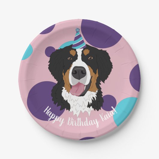 Assiettes En Carton Bernese Mountain Dog Anniversaire (Devant)