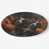 Assiettes En Carton Bernois Montagne Chiot Automne Citrouille (Angle)