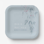 Assiettes En Carton Berries à herbes croisées mariage bleu poussiéreux (Recto)