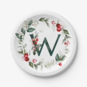 Assiettes En Carton Berries d'hiver Monogramme W Plaque en papier (Devant)