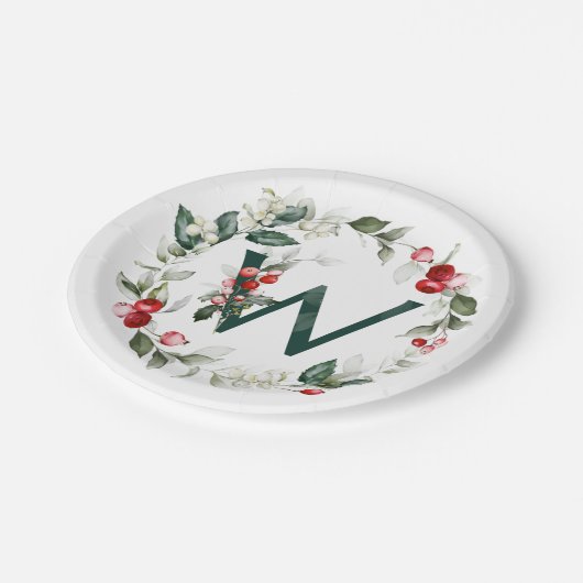 Assiettes En Carton Berries d'hiver Monogramme W Plaque en papier (Angle)