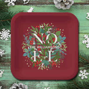 Assiettes En Carton Berries vertes NOEL Noël Rouge