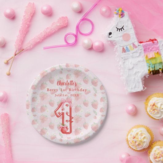 Assiettes En Carton Berry 1er Anniversaire fraises rouge (Fête)